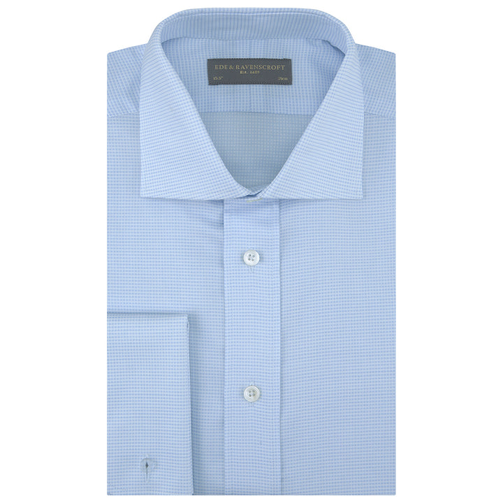 Angus Blue and White Micro Dobby Check Shirt