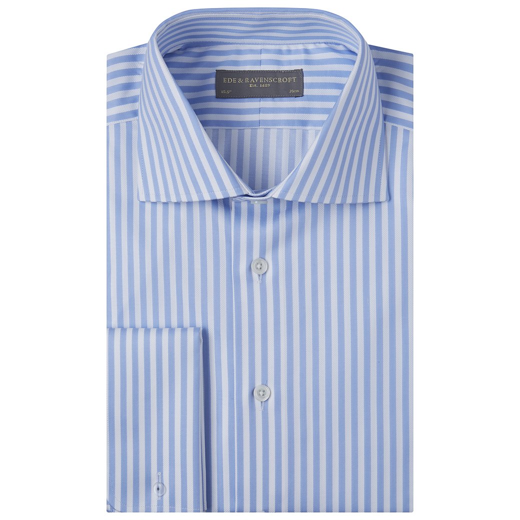 Adrian Blue and White Herringbone Stripe Shirt