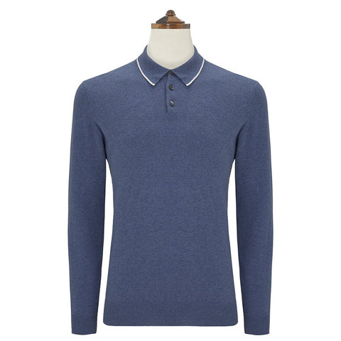 Kirkwell Blue and White Long Sleeve Knitted Shirt