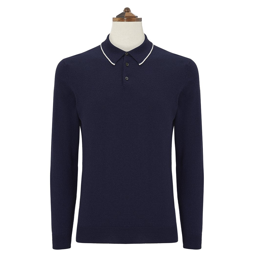Kirkwell Navy and White Long Sleeve Knitted Shirt