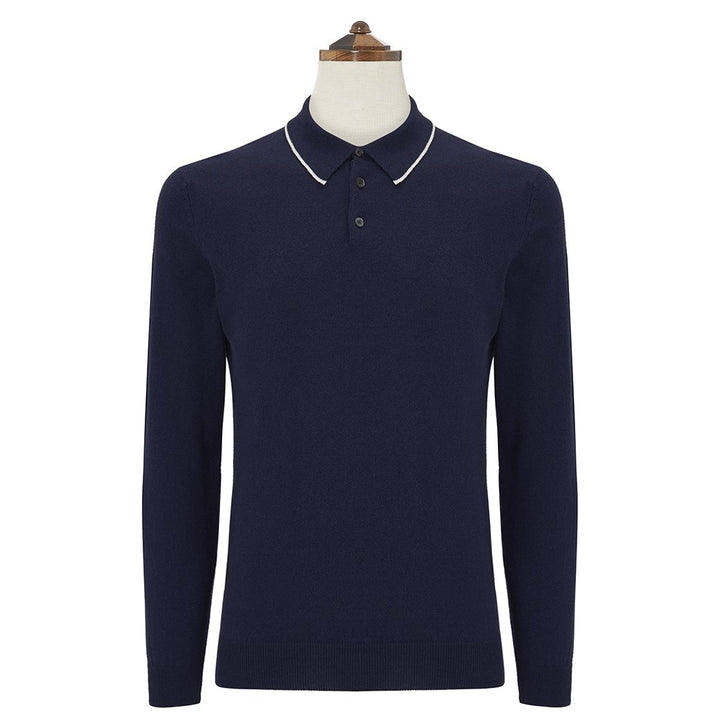 Kirkwell Navy and White Long Sleeve Knitted Shirt