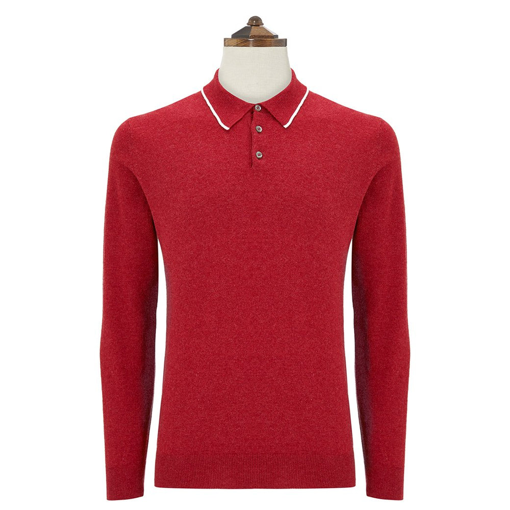 Kirkwell Red and White Long Sleeve Knitted Shirt