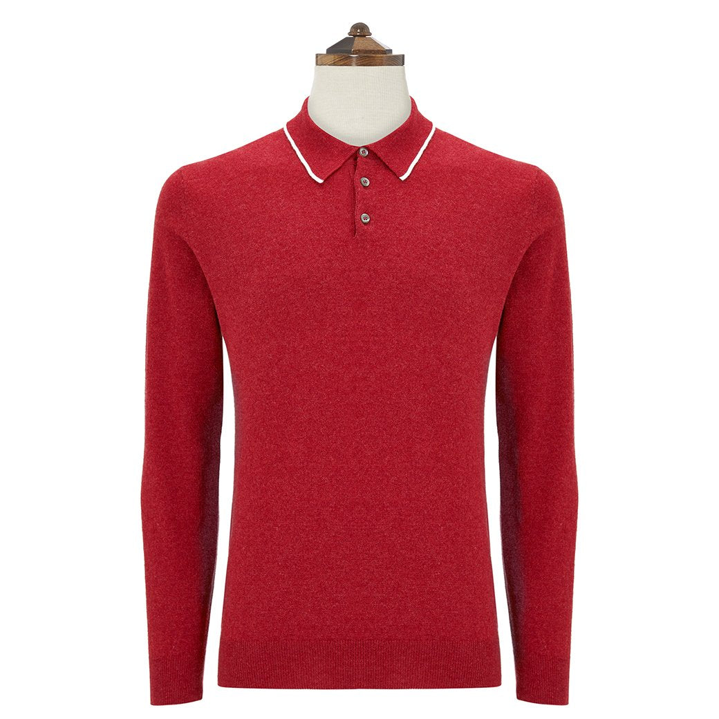 Kirkwell Red and White Long Sleeve Knitted Shirt