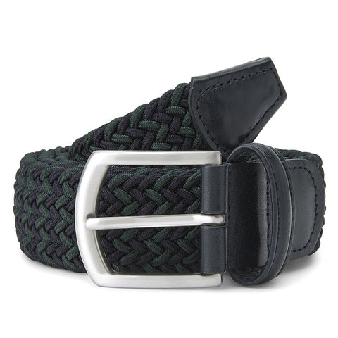 Navy and Green Elastic Belt with Silver Buckle