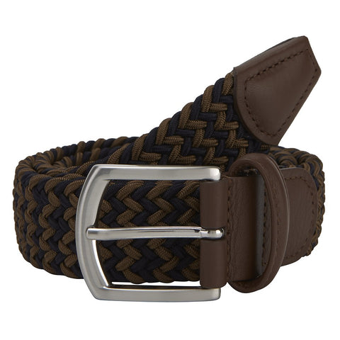 Brown and Navy Elastic Belt With Silver Buckle