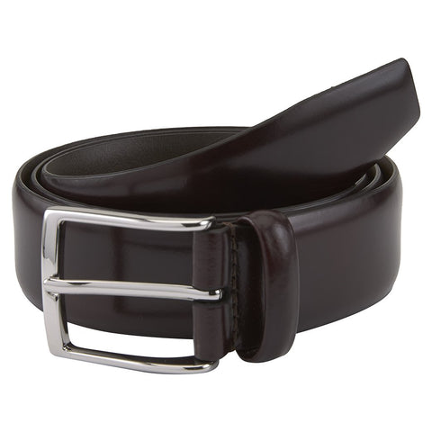 Burgundy Hard Leather Belt with Silver Buckle
