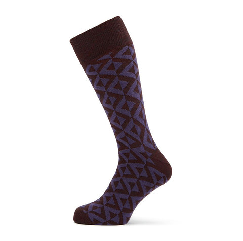 Stowe Purple Geometric Wool Calf Length Socks