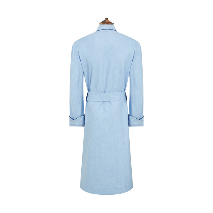 Blue Brushed Herringbone Piped Cotton Dressing Gown