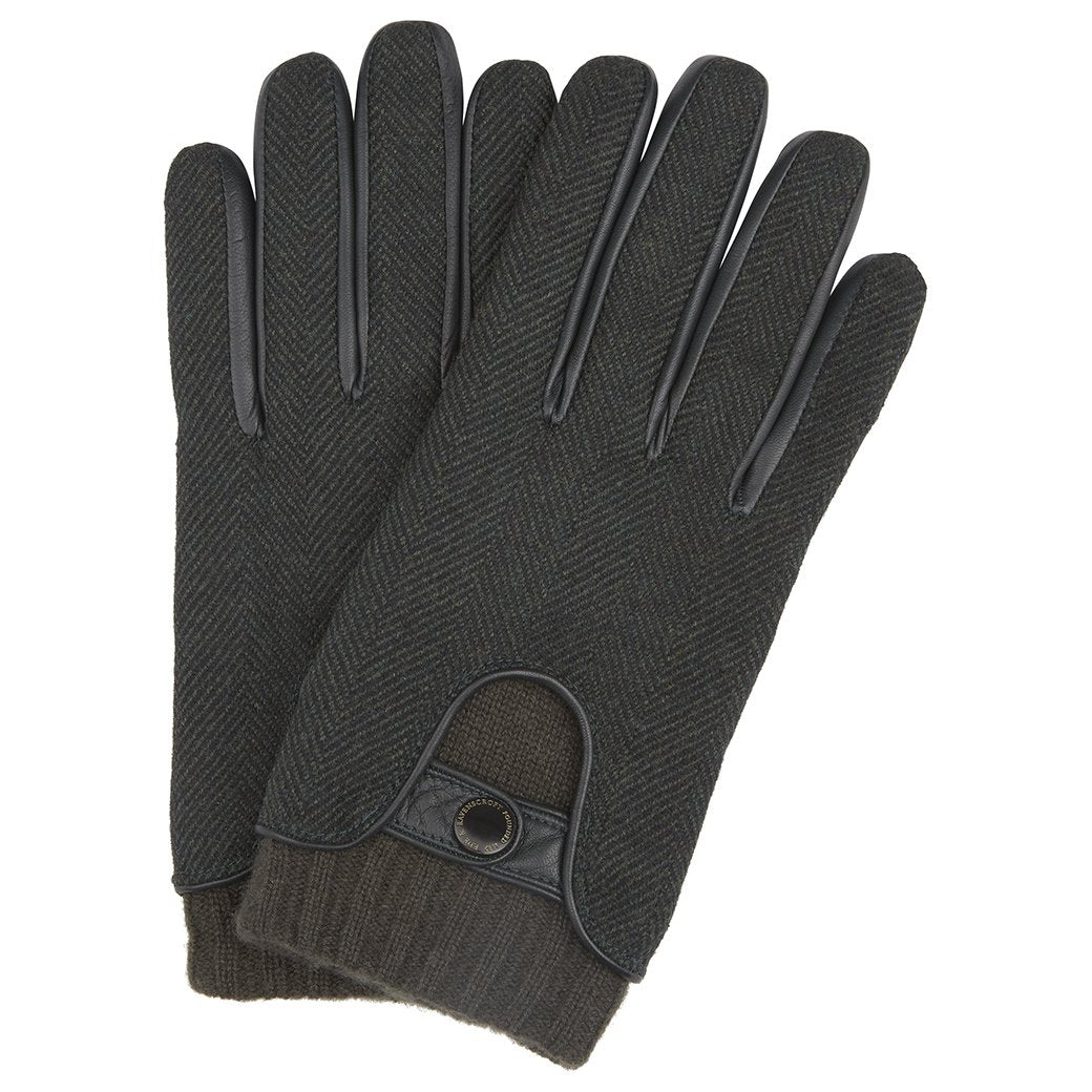 Green Herringbone Lambskin Leather Gloves