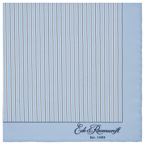 Blue Stripe Printed Silk Pocket Square