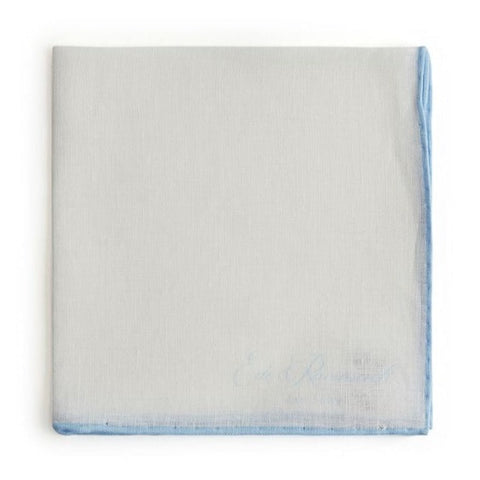 White And Blue Contrast Rolled Hem Linen Pocket Square
