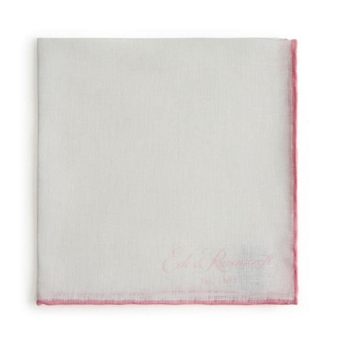 White And Pink Contrast Rolled Hem Linen Pocket Square