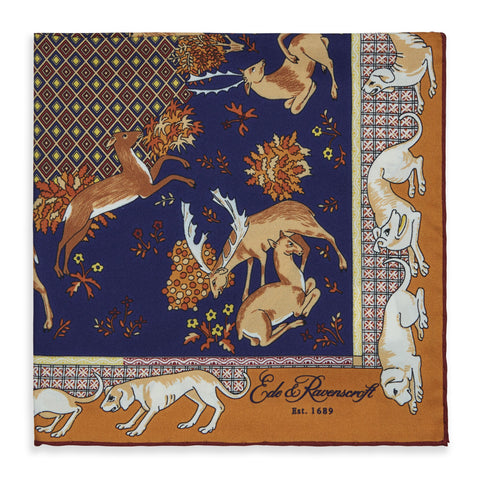 Blue And Orange Archive Wildlife Printed Silk Pocket Square