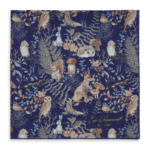 Blue Wildlife Printed Silk Pocket Square