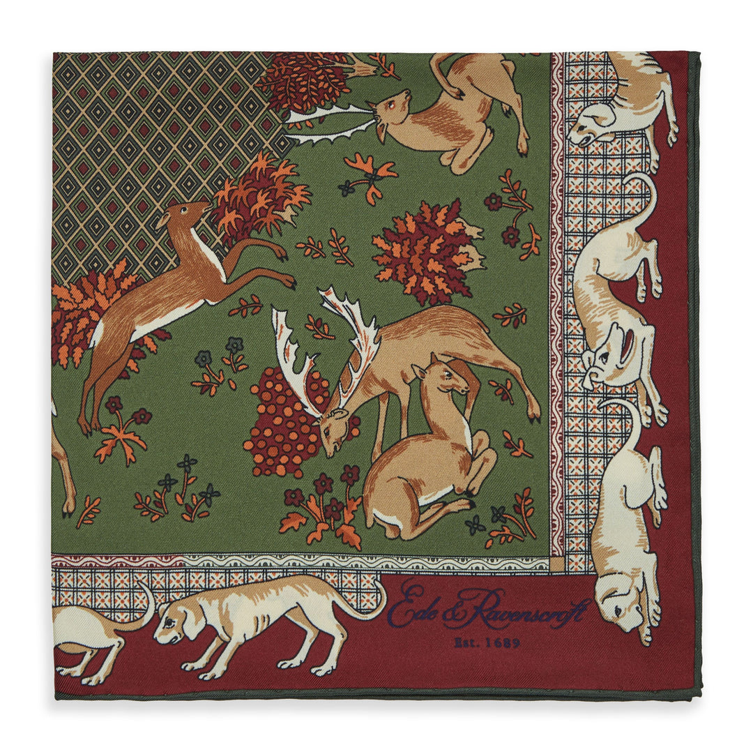 Green Wildlife Printed Silk Pocket Square