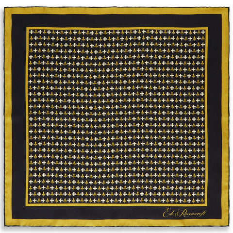 Black and Gold Fleur De Lys Silk Pocket Square