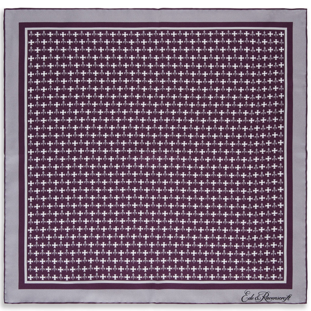 Purple and Silver Fleur De Lys Pocket Square