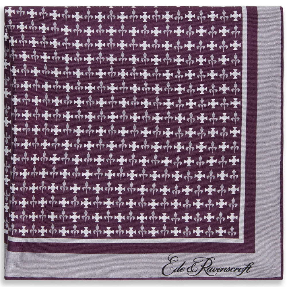 Purple and Silver Fleur De Lys Pocket Square