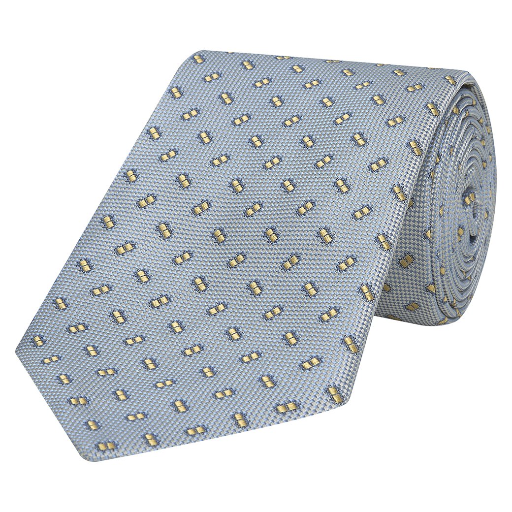 Blue Micro Motif Jacquard Hopsack Woven Silk Tie
