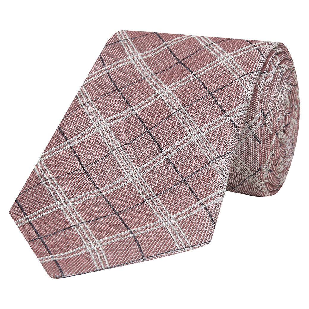 Pink Fine Check Twill Woven Silk Linen Tie
