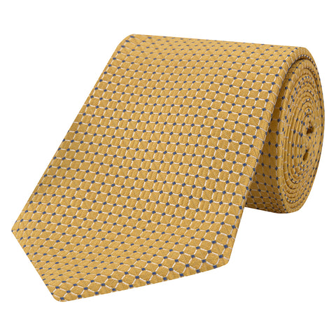Yellow and Blue Textured Grid Jacquard Woven Tie