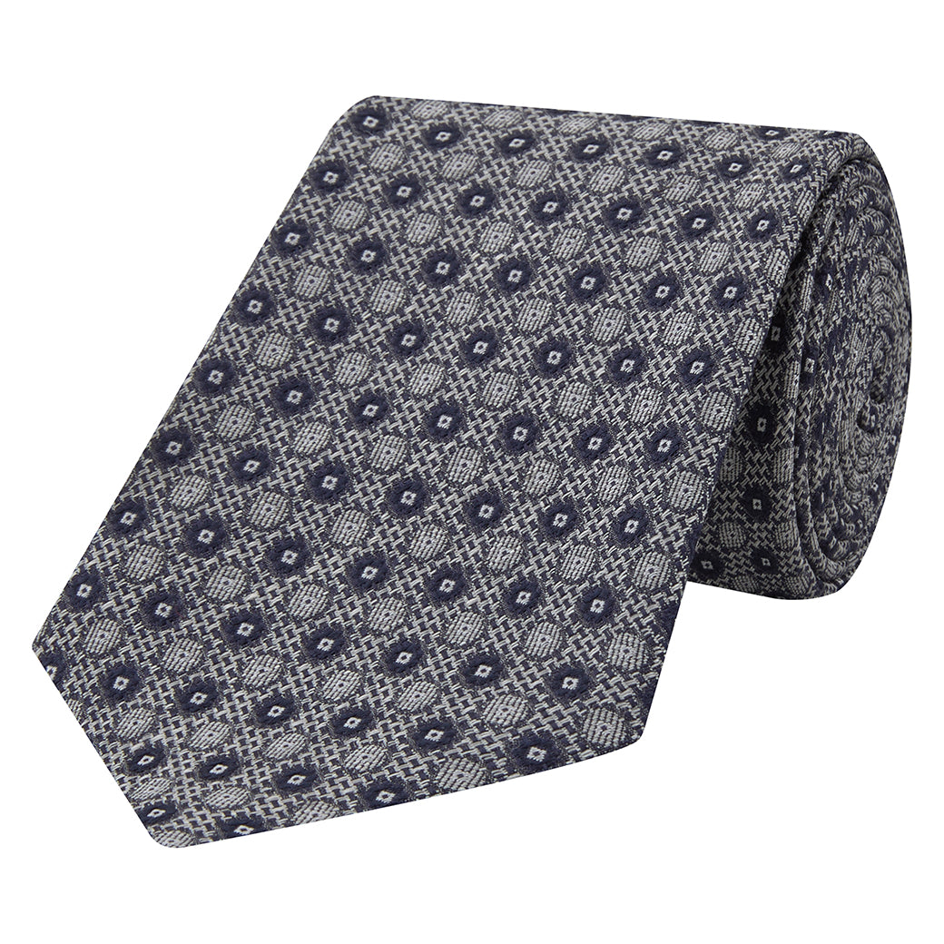 Navy Textured Circle Hopsack Jacquard Woven Tie