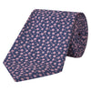 Navy and Pink Floral Twill Woven Silk Tie