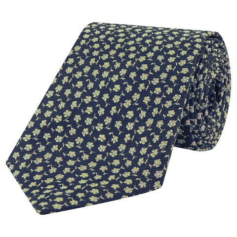 Navy and Yellow Micro Flower Woven Silk Tie