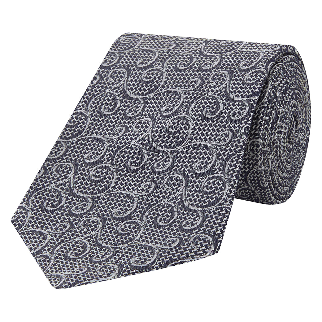 Navy Filigree Hopsack Jacquard Woven Silk Tie
