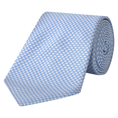 Blue and White Houndstooth Woven Silk Tie