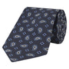 Navy and Blue Large Paisley Flower Motif Jacquard Woven Silk Tie