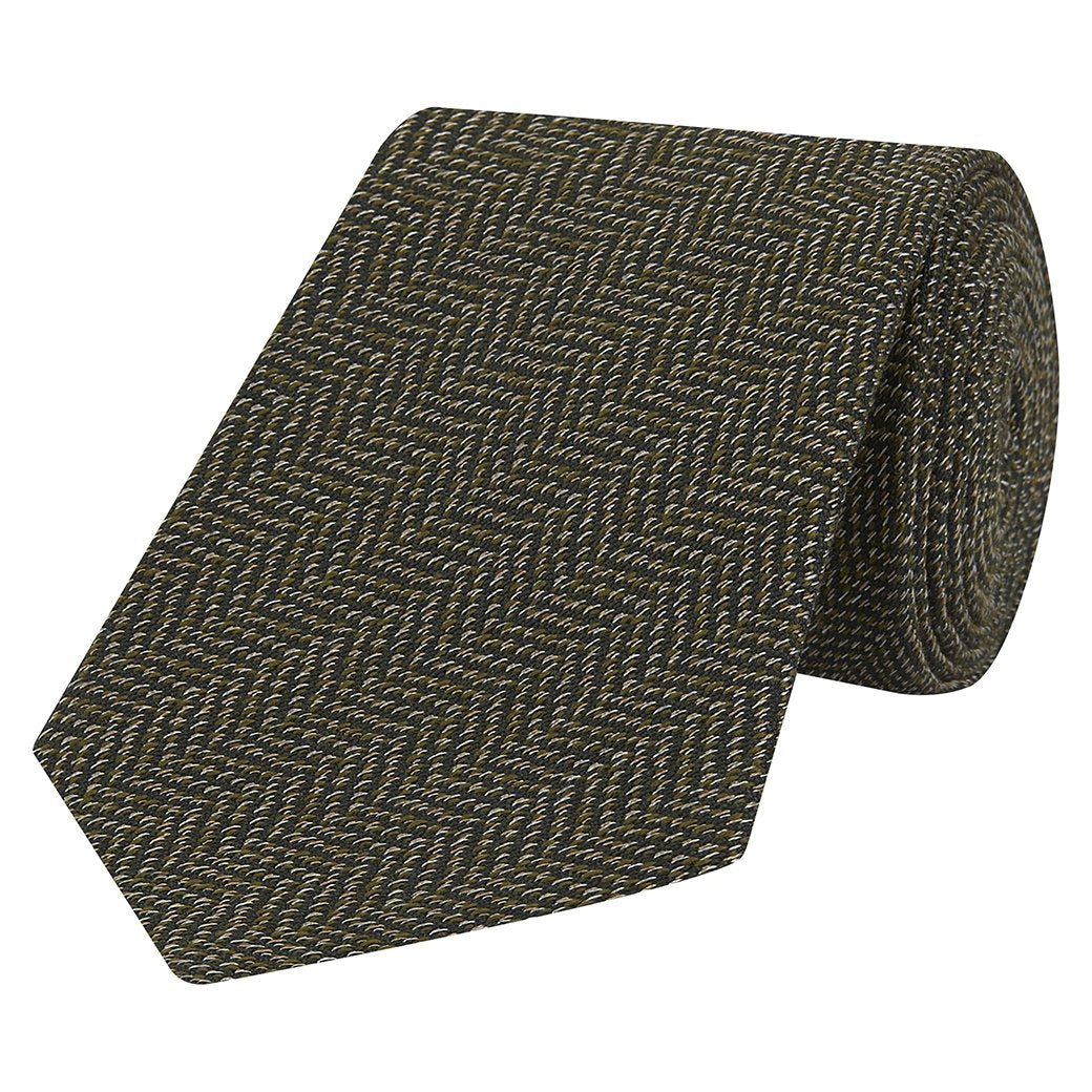 Green Donegal Herringbone Woven Wool Silk Tie