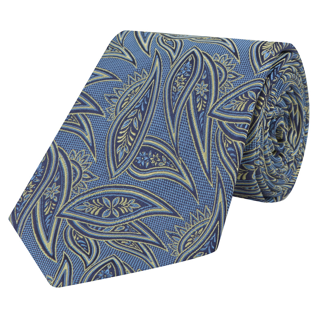 Green and Blue Paisley Woven Silk Tie