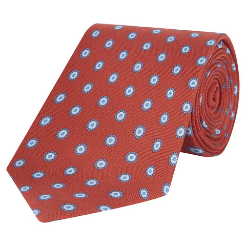 Red and Blue Flower Printed Silk Tie