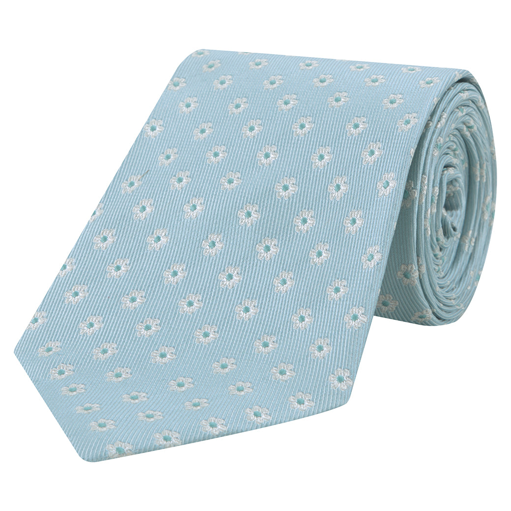Blue Daisy Twill Woven Silk Tie