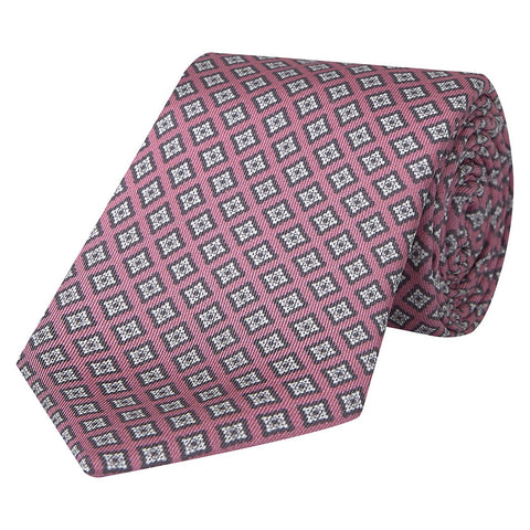 Pink and Grey Square Twill Printed Silk Tie