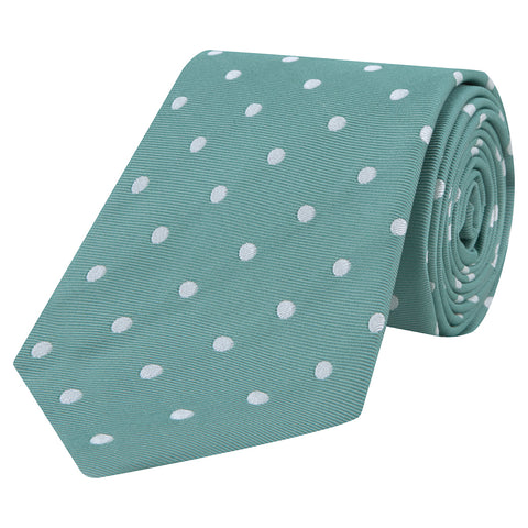 Green and White Spot Twill Woven Silk Tie