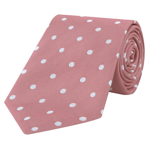 Pink and White Spot Twill Woven Silk Tie