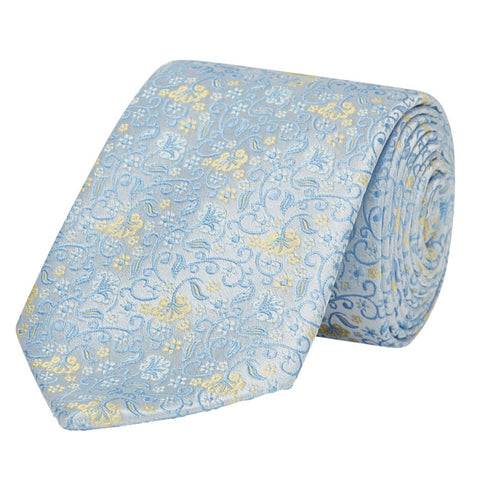 Blue and Yellow Climbing Floral Woven Silk Tie