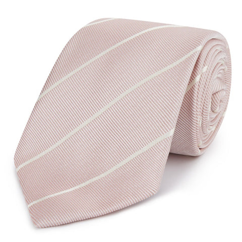 Pink White Stripe Twill Woven Silk Tie