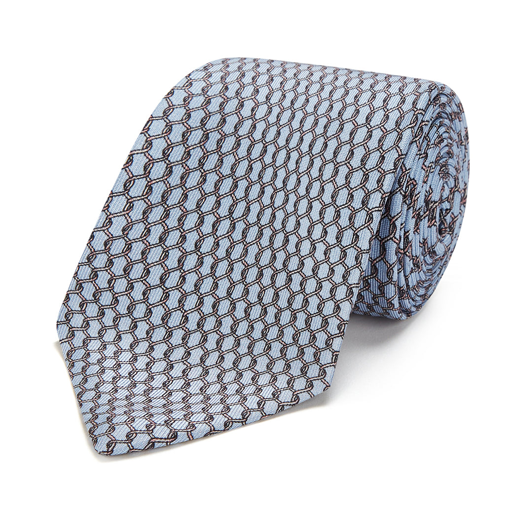 Pale Blue rope Knot Printed Silk Tie