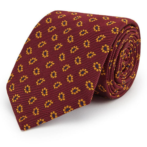 Burgundy and Yellow Paisley Twill Woven Silk Tie