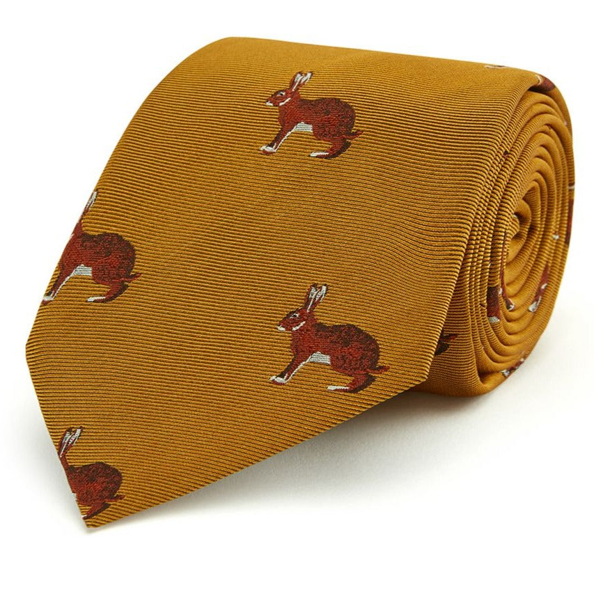 Yellow and Orange Rabbit Twill Woven Silk Tie