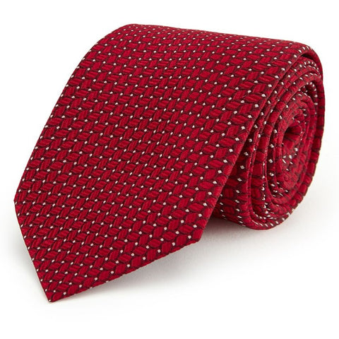 Red Geometric Woven Silk Tie