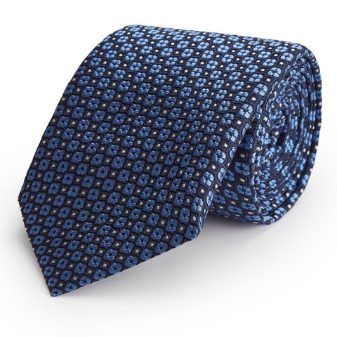 Navy Geometric Flower Woven Silk Tie