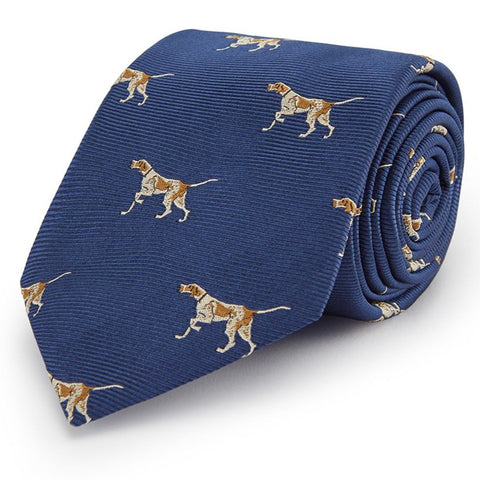 Navy Dog Twill Woven Silk Tie