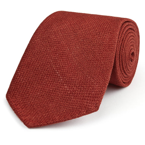 Orange Hopsack Wool Linen Rolled Hem Tie