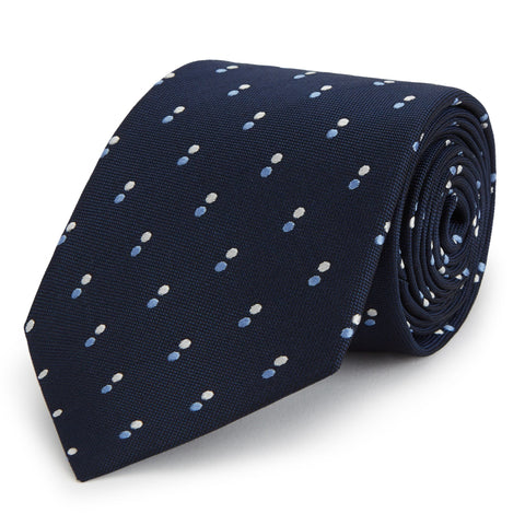 Navy and Blue Multi Spot Woven Silk Tie
