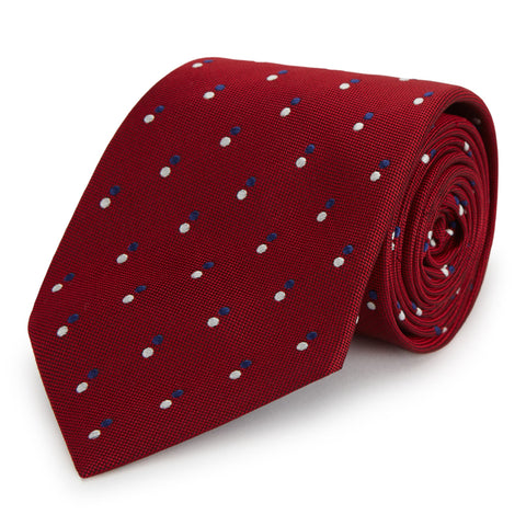 Red and Blue Multi Spot Woven Silk Tie
