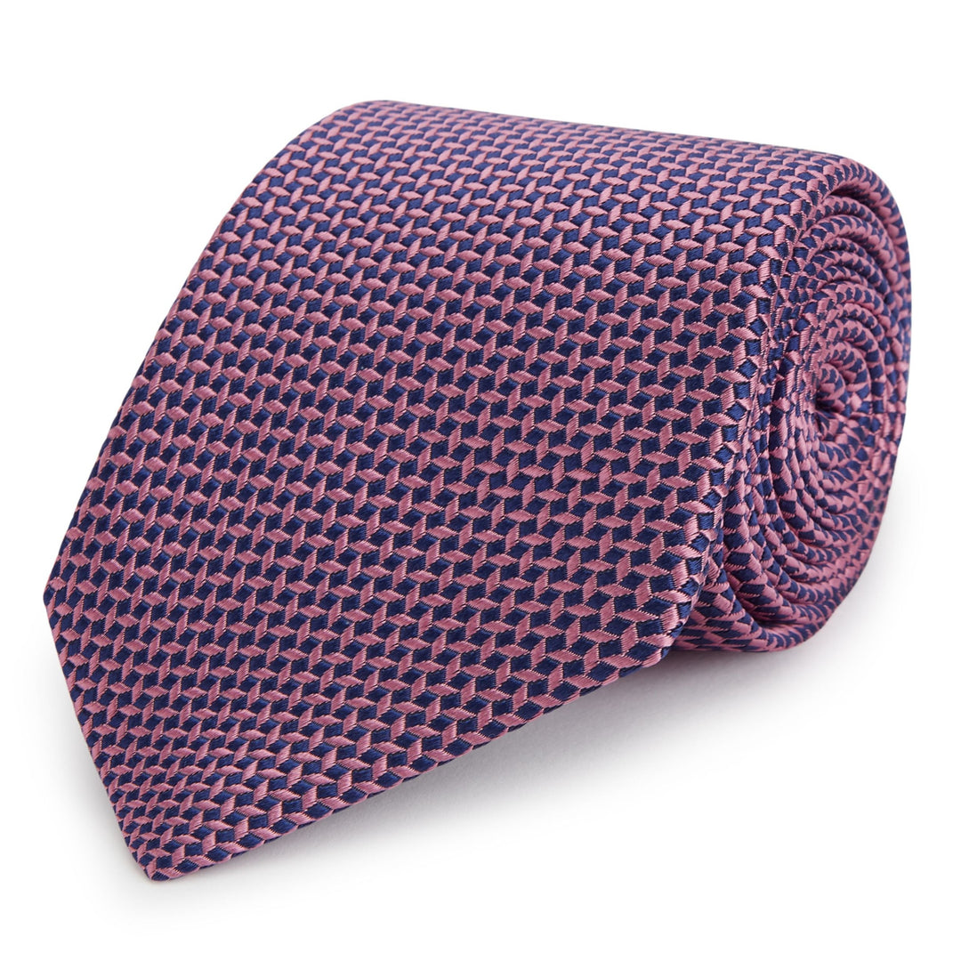 Pink and Navy Textured Woven Silk Tie